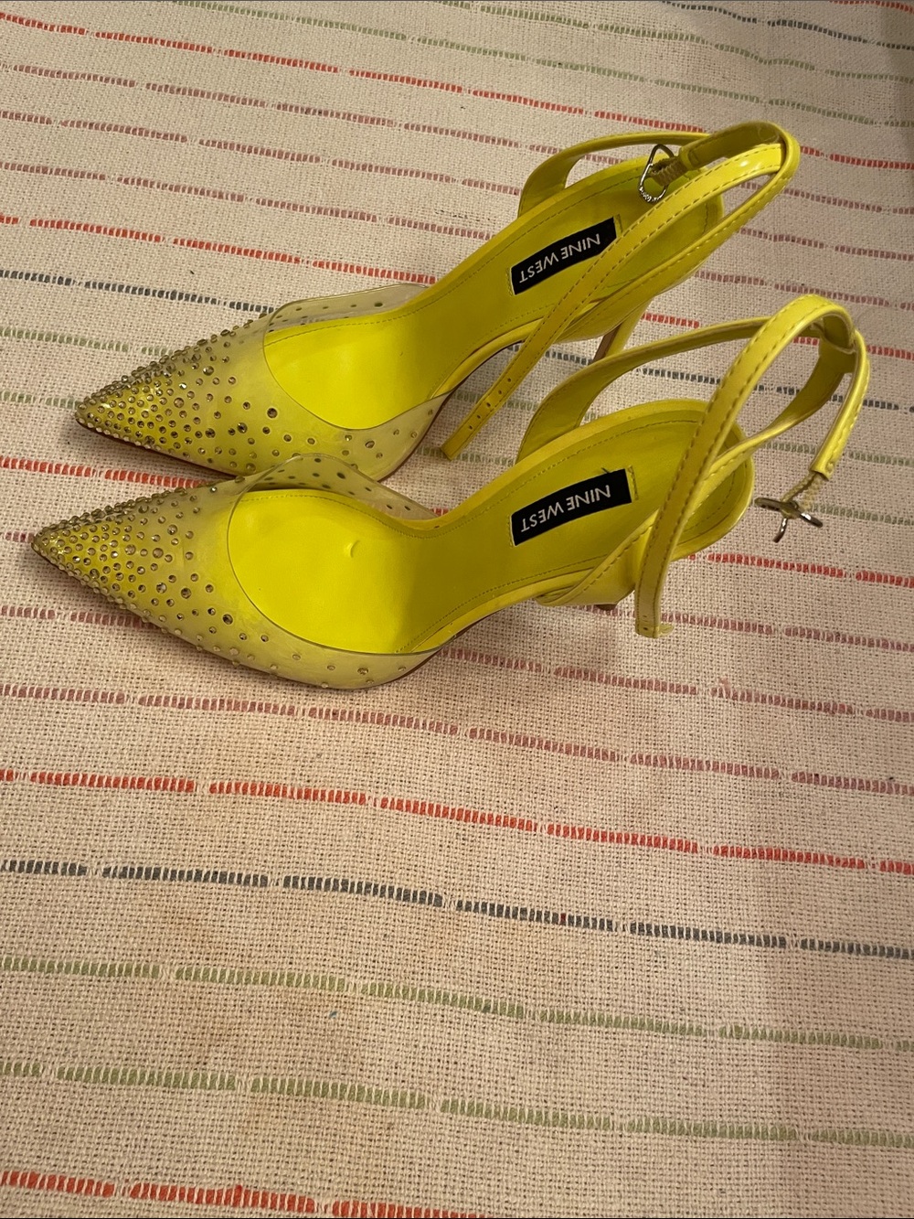 Nine West Chartreuse Pointed-Toe Slingback Heels with Crystals - Picture 7 of 12